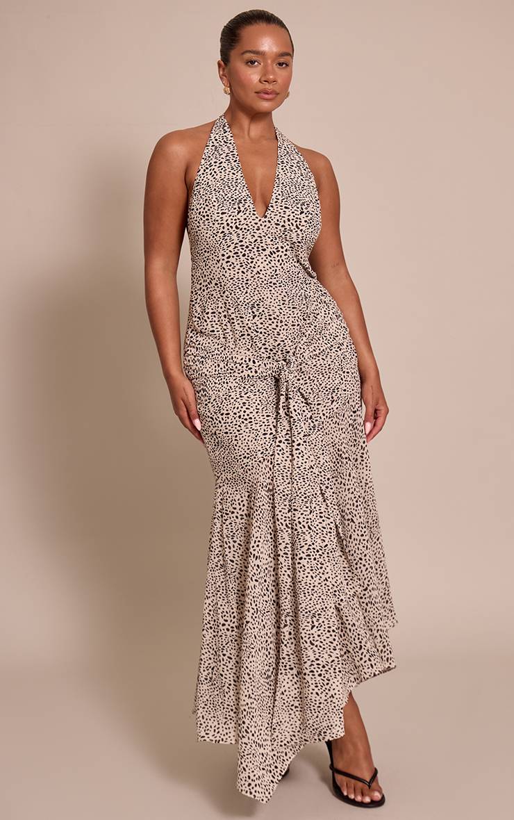 Noir Robe Maxi Shape À Imprimé Dalmatien Col Licou Et Taille Portefeuille
