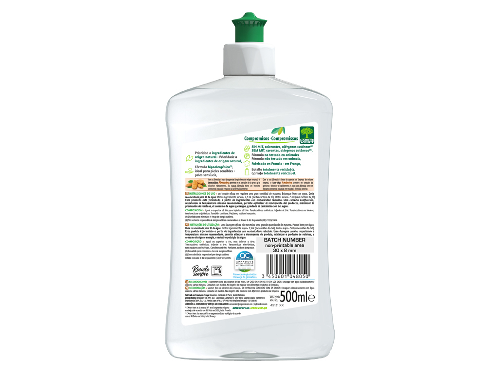 DETERGENTE DE LOIÇA MANUAL AMÊNDOA L'ARBRE VERT 500 ML