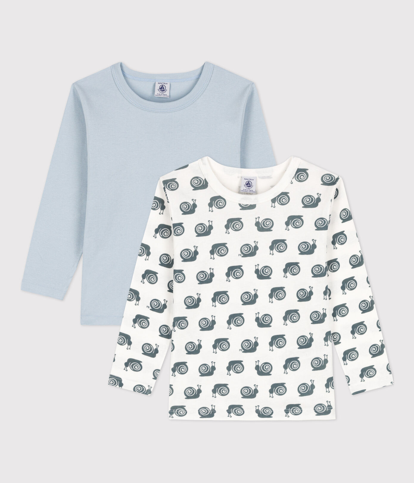 Lot de 2 tee-shirts manches longues escargots petit garçon en coton
