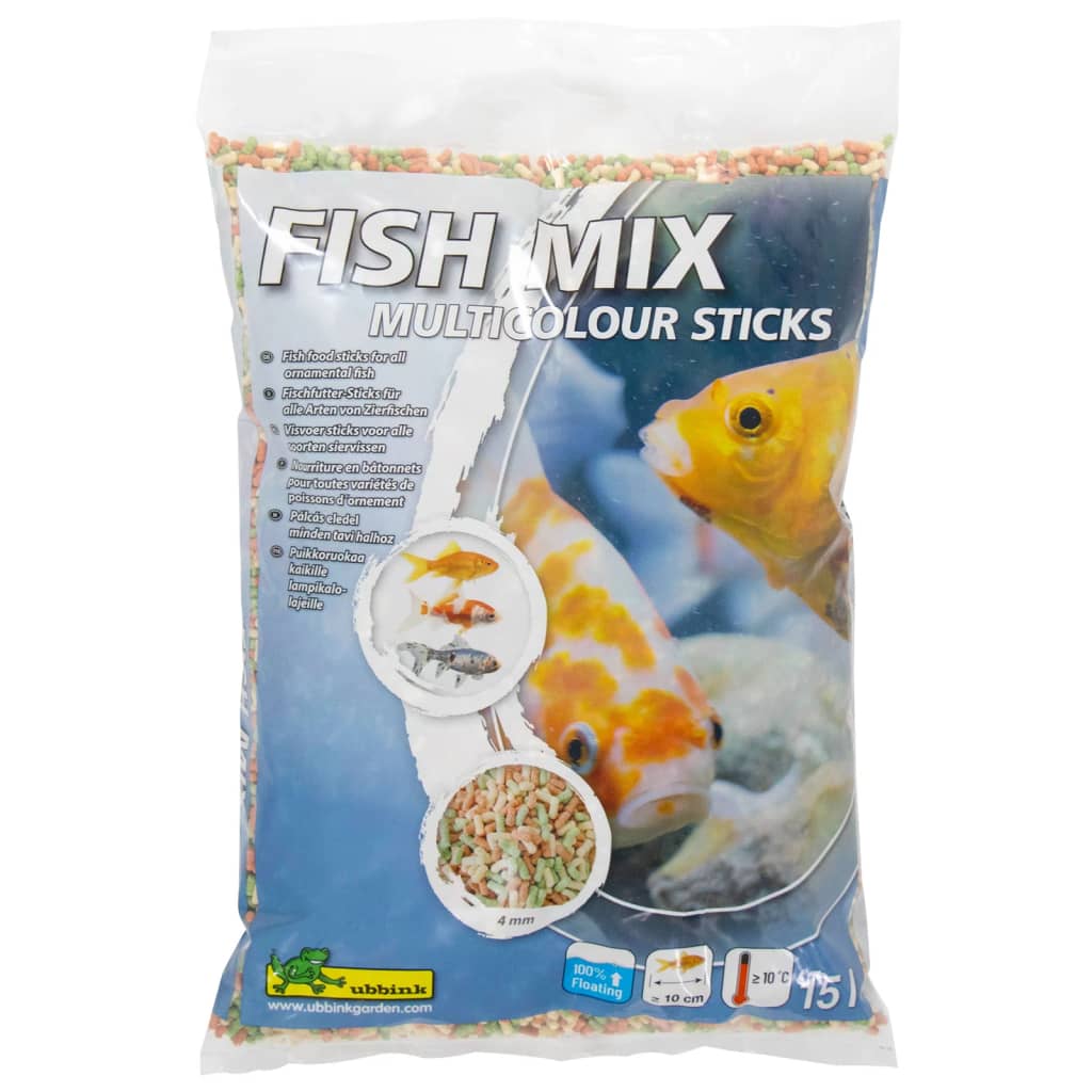 Ubbink Ração para Peixes Mix de Peixes em Bastões Multicoloridos 4 mm 15 l