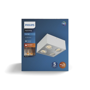 Philips opbpouwspot Box wit - Incl 4X LED 4,5W WarmGlow dimbaar