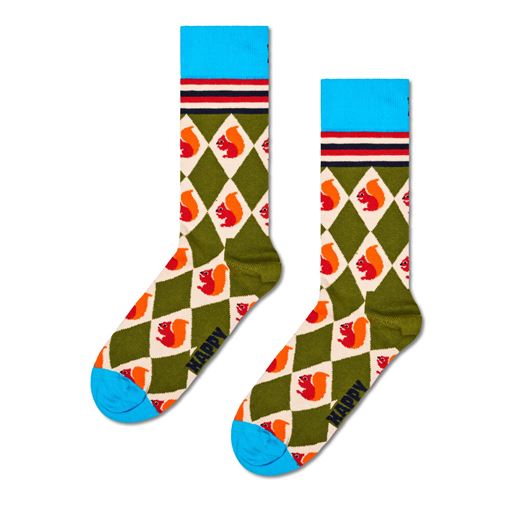 Happy Socks Squirrel Argyle Strømper, Turquoise, 41-46
