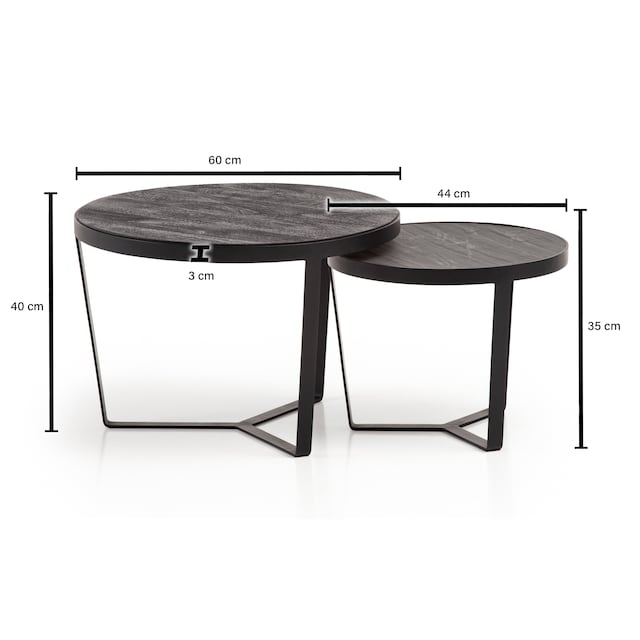 CASAVANTI Couchtisch 2er Set Akazie Massivholz / Steinoptik schwarz/braunCASAVANTI Couchtisch 2er Set Akazie Massivholz / Steinoptik schwarz