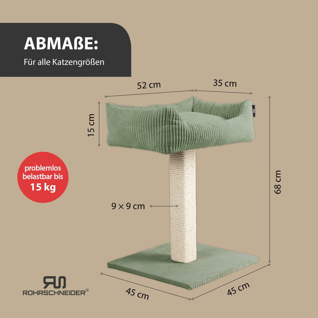 Rohrschneider ® Katzenbaum Wolly mit kuscheligem Katzenbett, waschbarer Kissenbezug