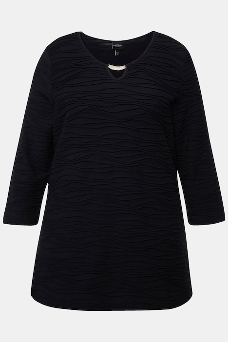 T-Shirt, Wellenstruktur, Keyhole, Rundhals, 3/4-Arm