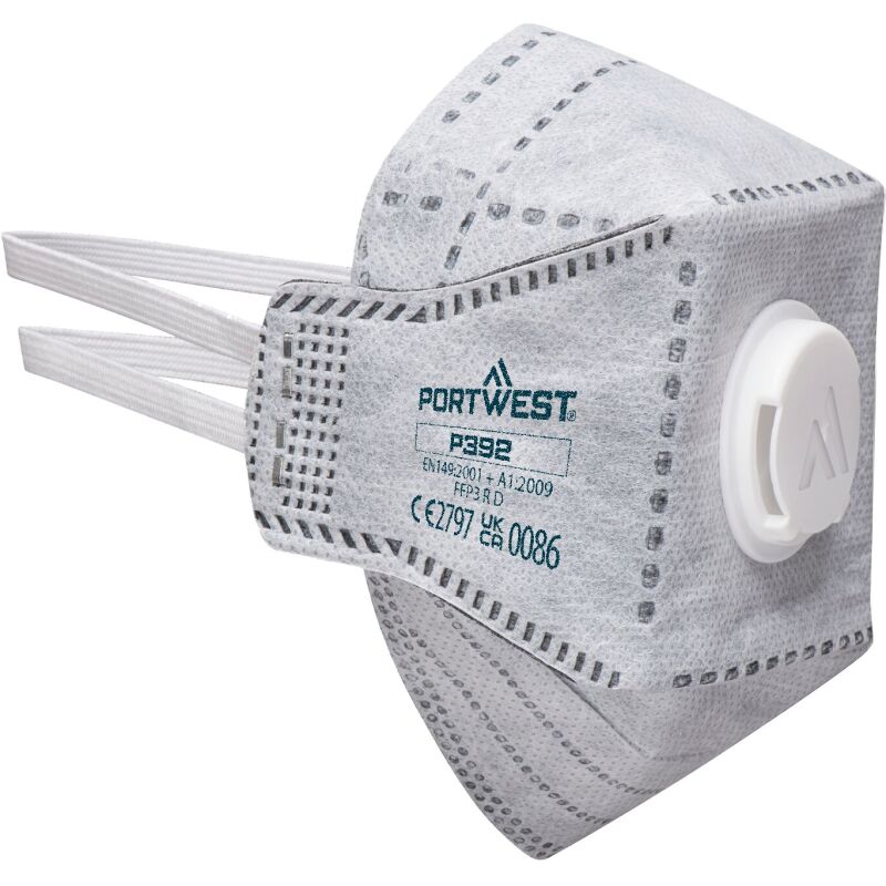 Portwest Masque EAGLE Respiratoire FFP3 plat pliable en carbone avec valve, blanc - Lot de 10
