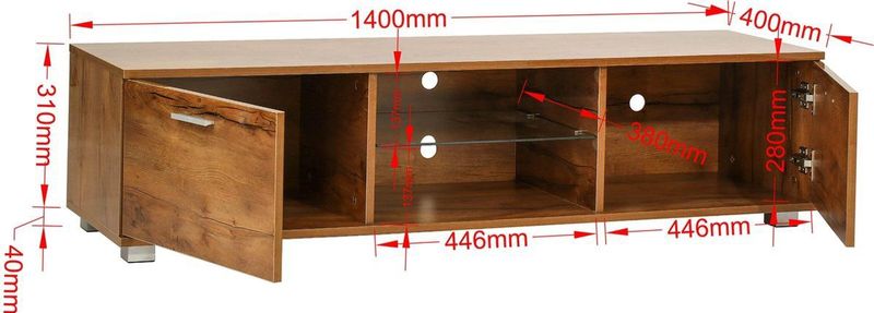 TV Meubel - Dressoir - Bruin Houtstructuur - 140 cm Breed - Led Verlichting