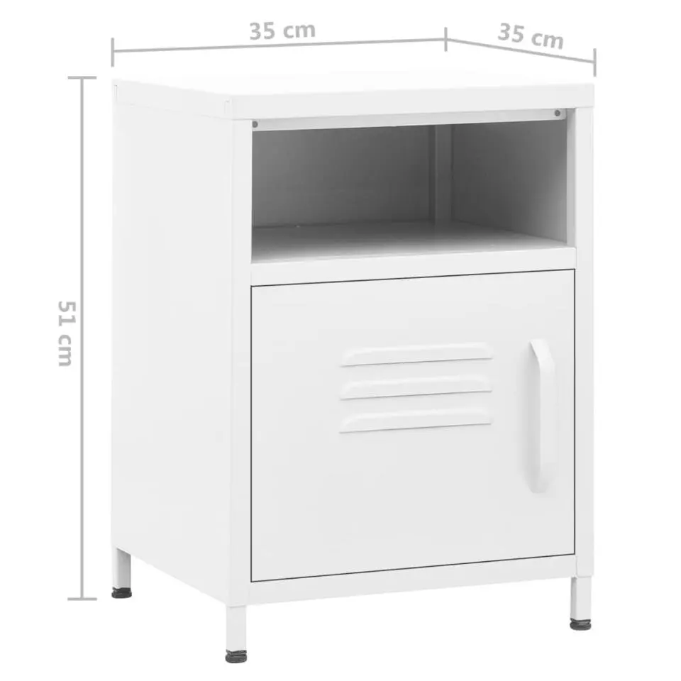 vidaXL - Durable Nachtkastje met vak en deur - Wit - Staal - 35x35x51 cm