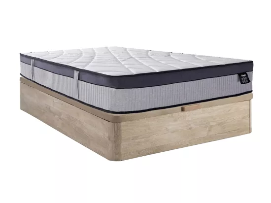 Ensemble 160 x 200 cm sommier coffre naturel clair + matelas hybride ressorts ensachés 5 zones et mousse à mémoire de forme ép.30cm - PATNOS de YSMÉE