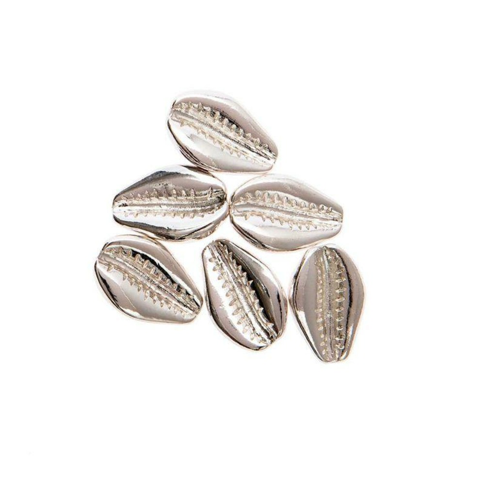 6 perles - coquillages argent - 2 perforations