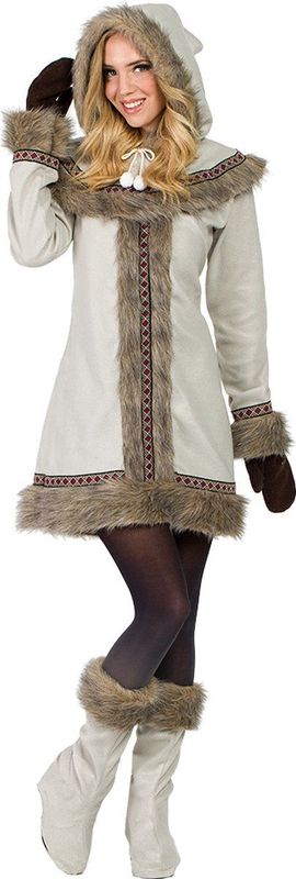 Sedna - Inuit Kostuum - Jurkje - Zwart - Inclusief Capuchon en Handschoenen