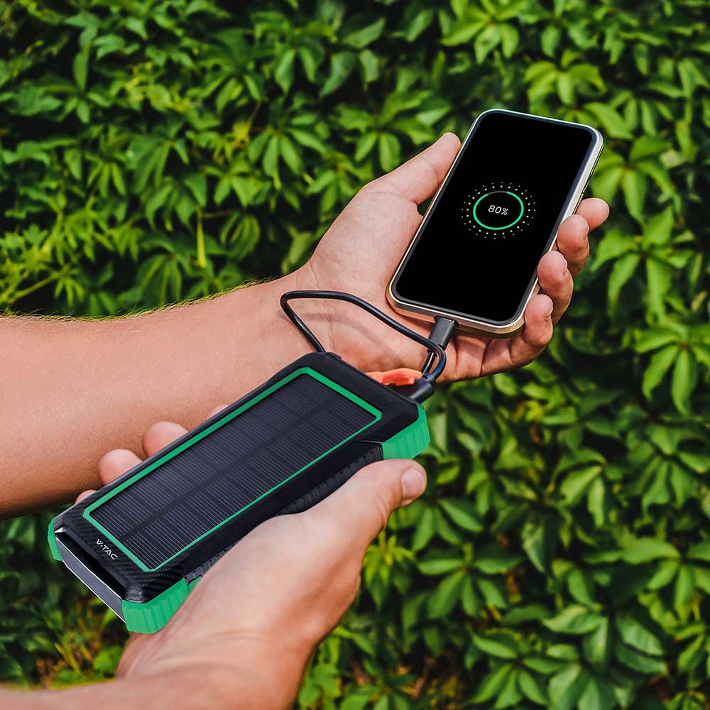 Draadloze zonne-energie powerbank-oplader - 10000 mAh - Zwart