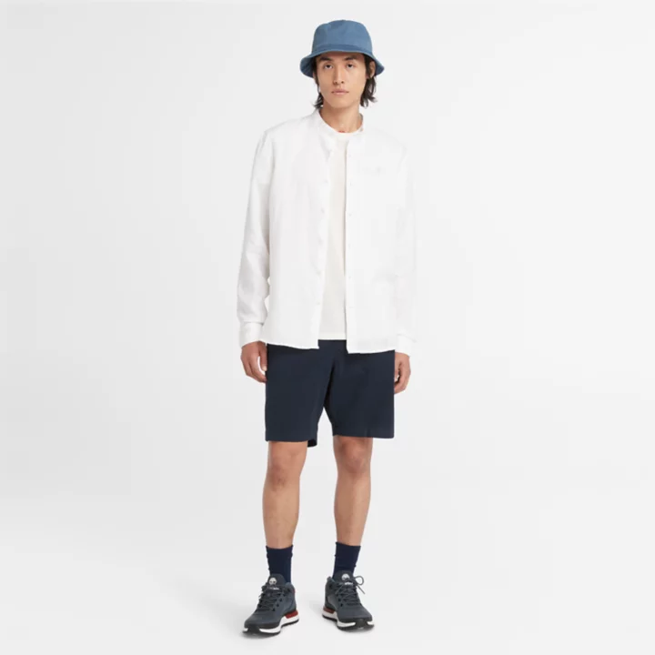 Chemise en lin Mill Brook à col Mao pour homme en blanc