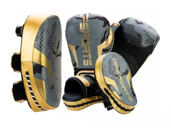 Set d'entrainement de boxe gris et or Arena Gants de 12 oz