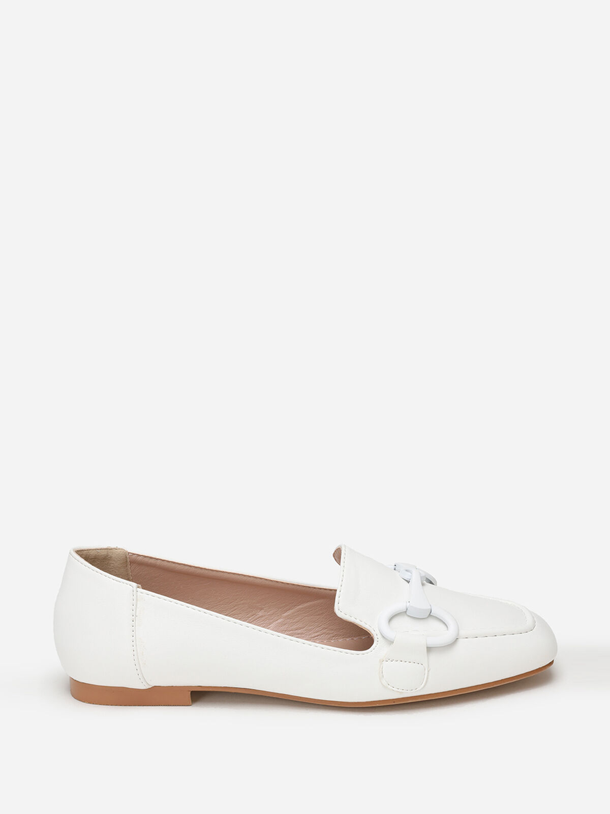 Mocassins à bride métallique et surpiqûres- Blanc