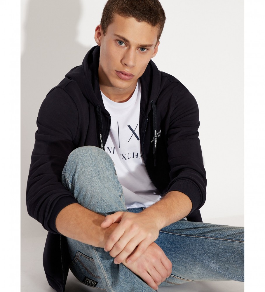 Moletom Armani Exchange Open Fleece Azul Marinho Algodão