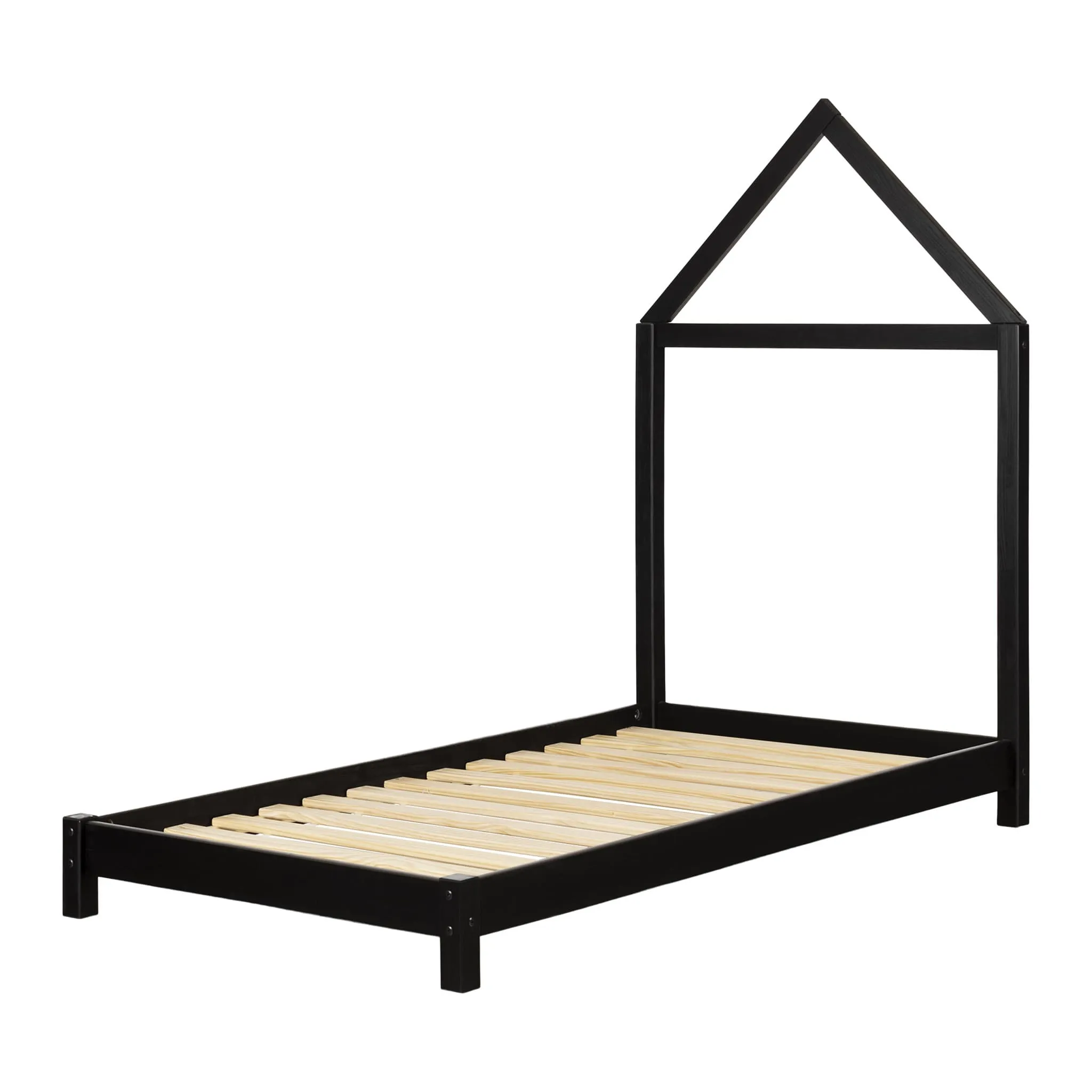 South Shore Lit avec Tête de Lit Maison Sweedi - Noir Mat