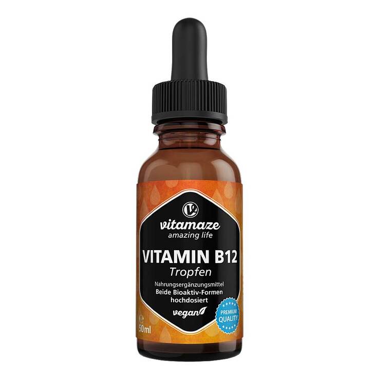 Vitamin B12 100 µg hochdosiert vegan Tropfen, 50 ml