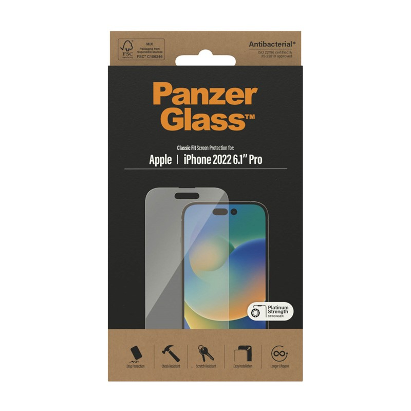 iPhone 14 Pro Antibakterielle Panzer Glas Displayschutz Case Friendly (2768)
