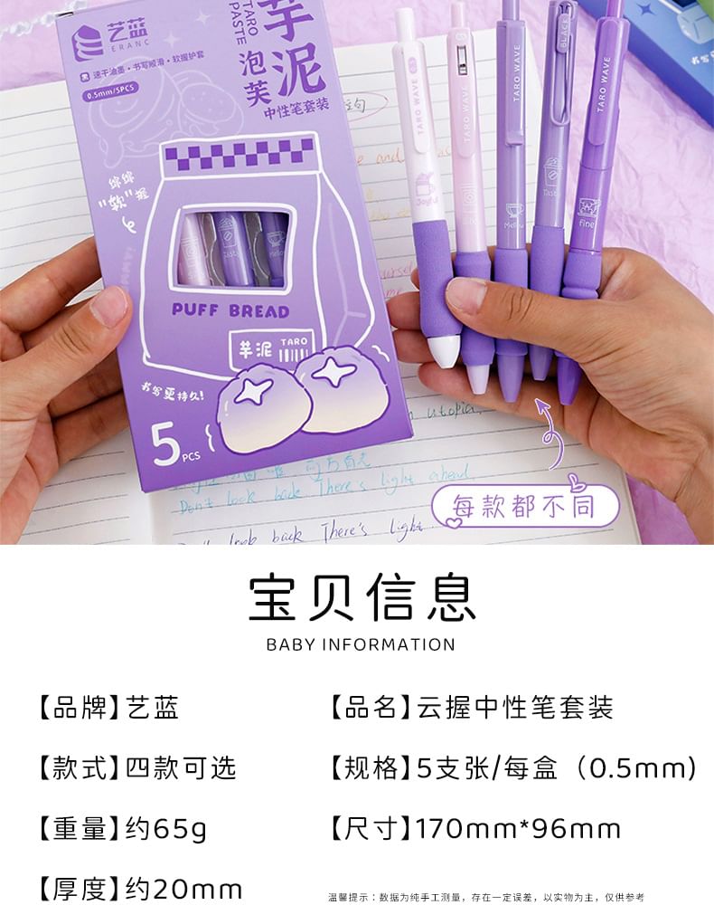 Eranso - Set van 5: Puffy Grip Pen (verschillende ontwerpen)