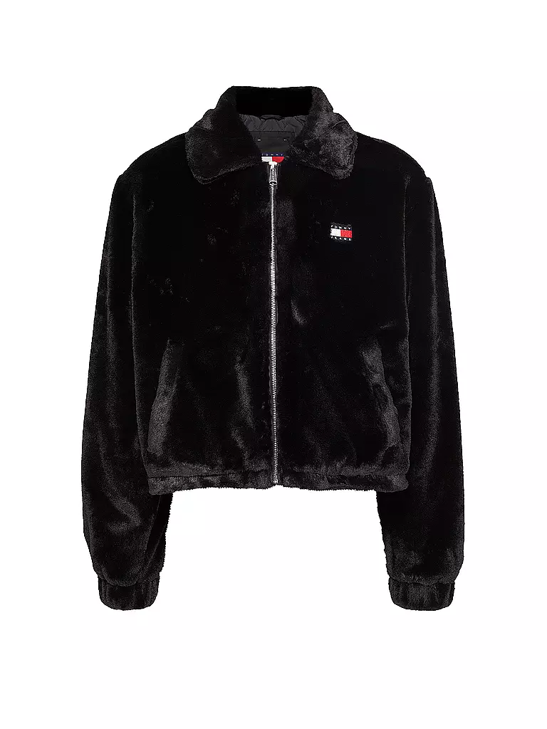 TOMMY JEANS Jacke in Felloptik schwarz