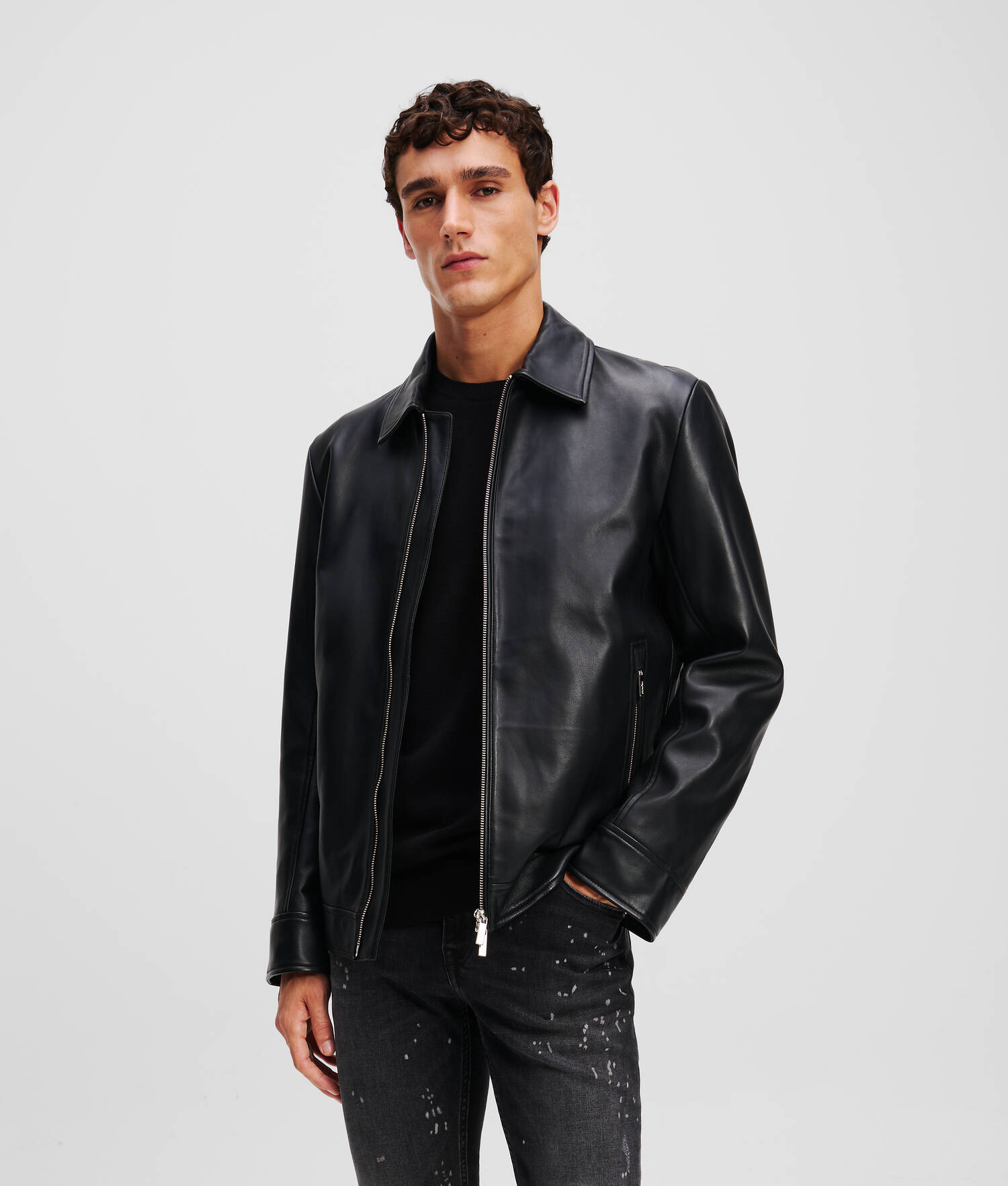 VESTE EN CUIR ZIPPÉE - Noir