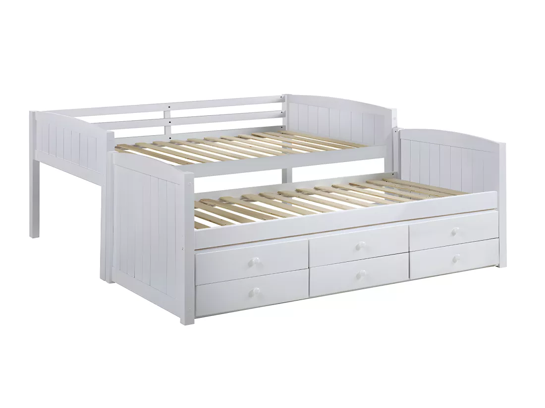 Lits superposés séparables ANCHISE II - 2 x 90 x 190 cm - Avec rangements - Pin blanc