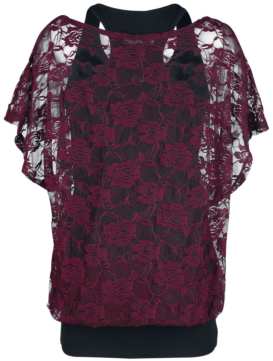 Haut Bordeaux En Dentelle & Débardeur Noir | Black Premium by EMP T-Shirt Manches courtes