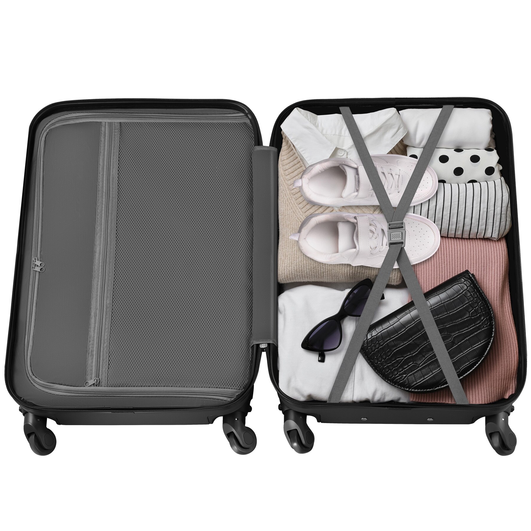 tectake® Hartschalenkoffer-Set, 3-teilig, aus robustem ABS-Kunststoff, 360° drehbare, abnehmbare Rollen, mit Sicherheits-Zahlenschloss