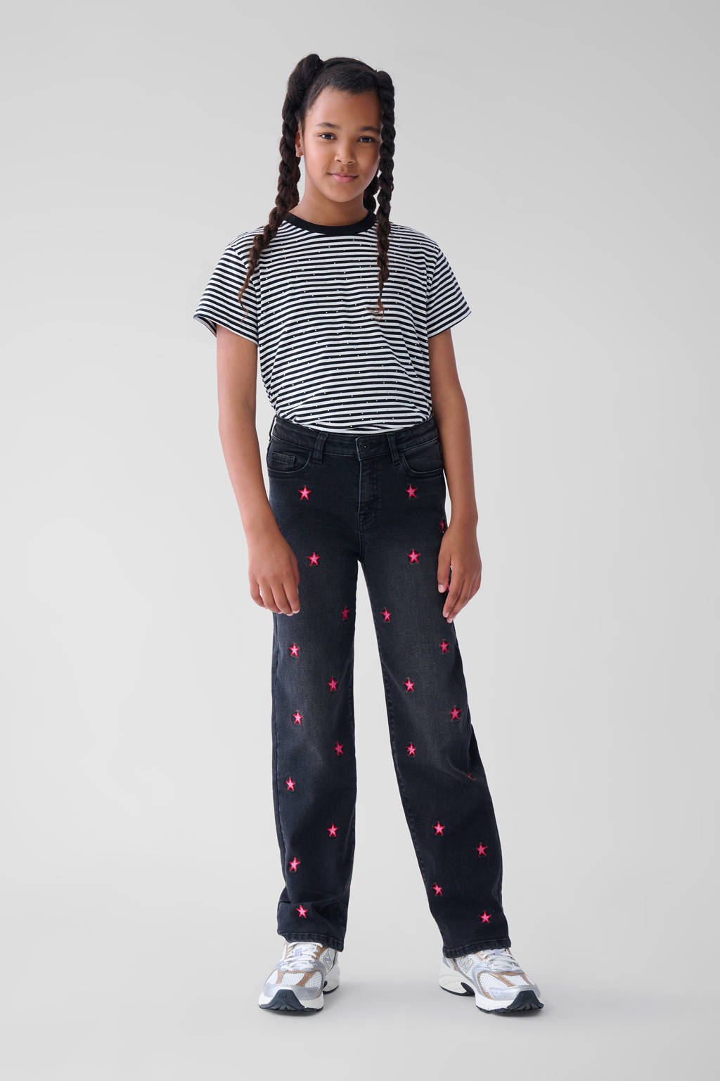 Shoeby high waist straight leg jeans grey denim/roze