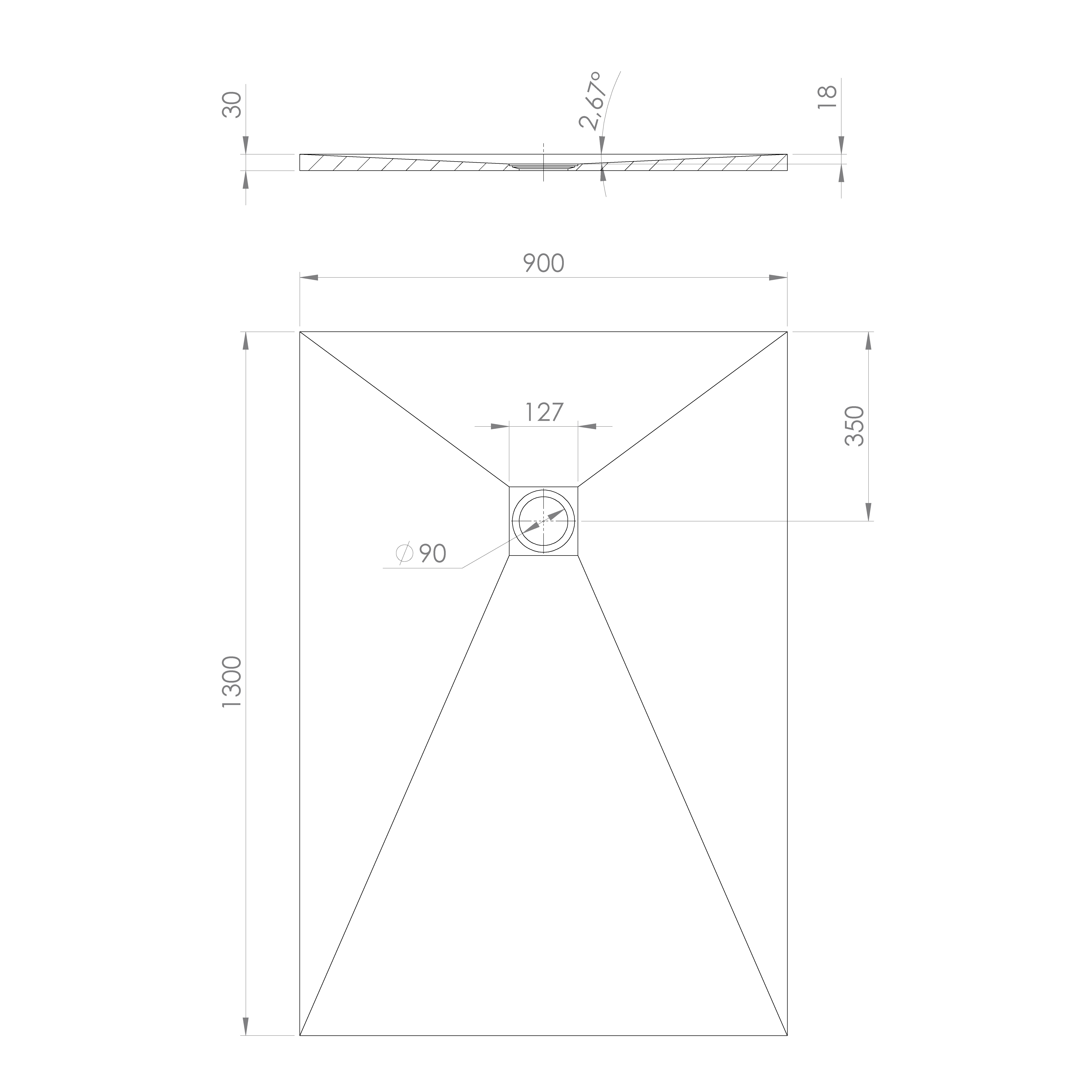 Polysan Treneca douchebak 130x90cm zwart mat