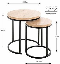 Set van 2 Bijzettafels - Bruin - Zwart - MDF - Metaal