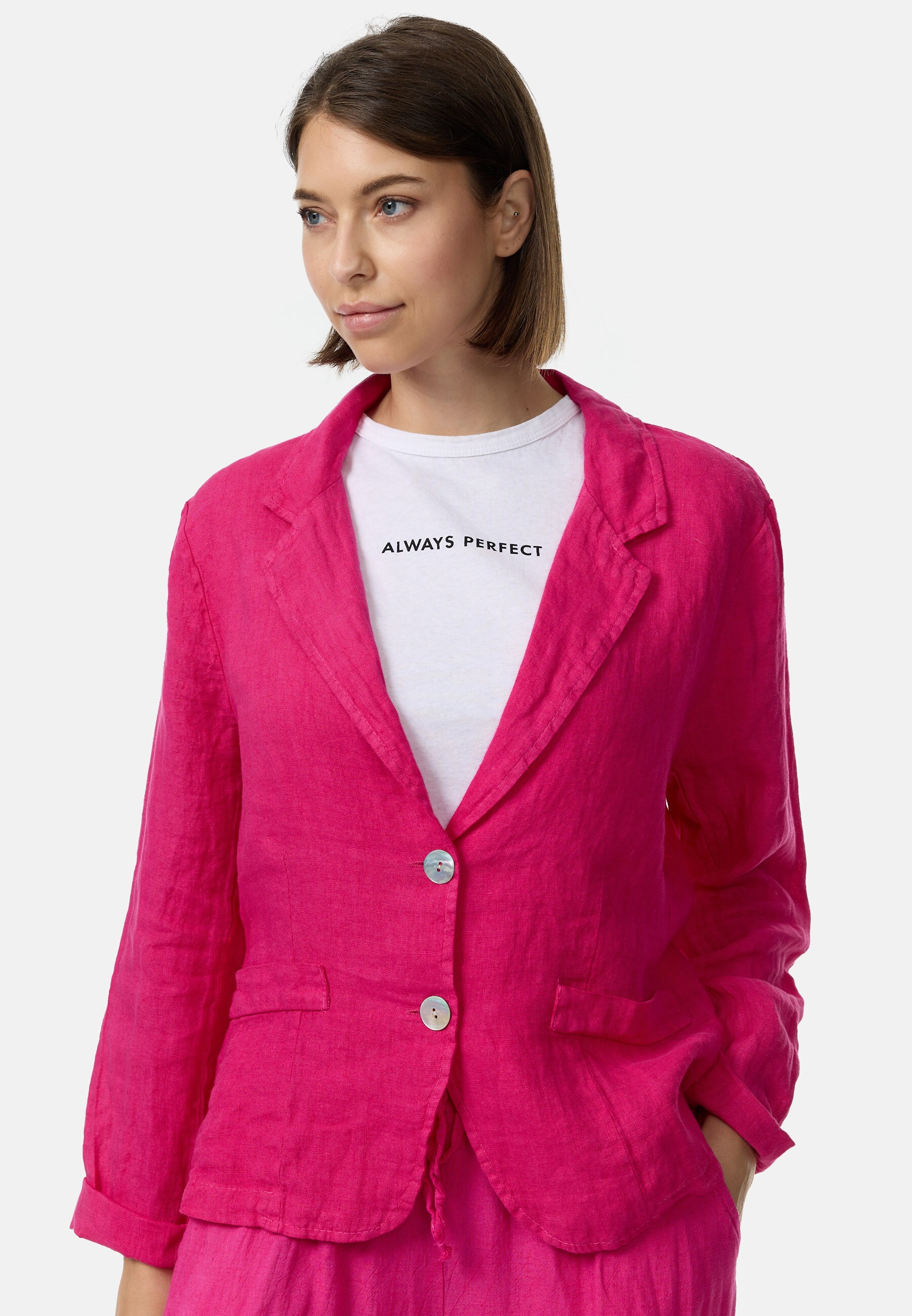 PM SELECTED Damen Edler Leinen Kurzblazer Business Blazer mit Reverskragen in Einheitsgröße PM53