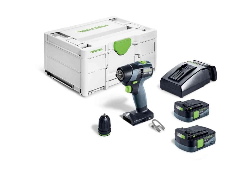FESTOOL Akku-Bohrschrauber TXS 12 2.5 - Plus, Kit Akkubohrschrauber mit robustem, beidseitig montierbarem Gürtelclip