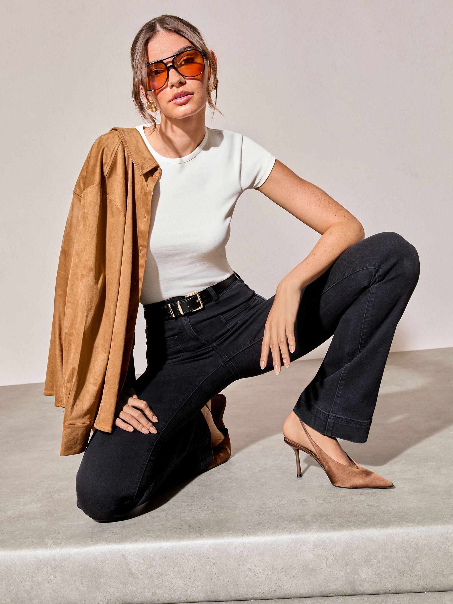 Zwart - Friends Like These jeans met zakken, hoge taille en uitlopende pijpen