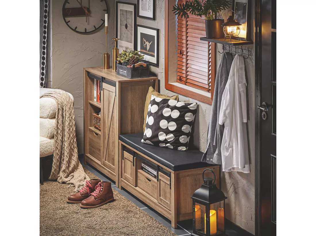 Armoire à Chaussures Commode à Chaussures Commode avec Porte de Grange Coulissante, FSB59-BR