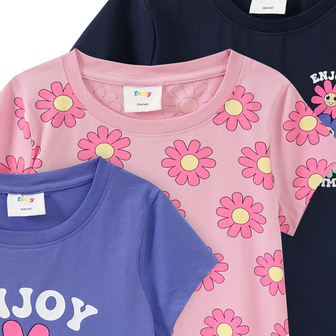 Famy 3 Mädchen T-Shirts mit Prints violett / rosa / dunkelblau