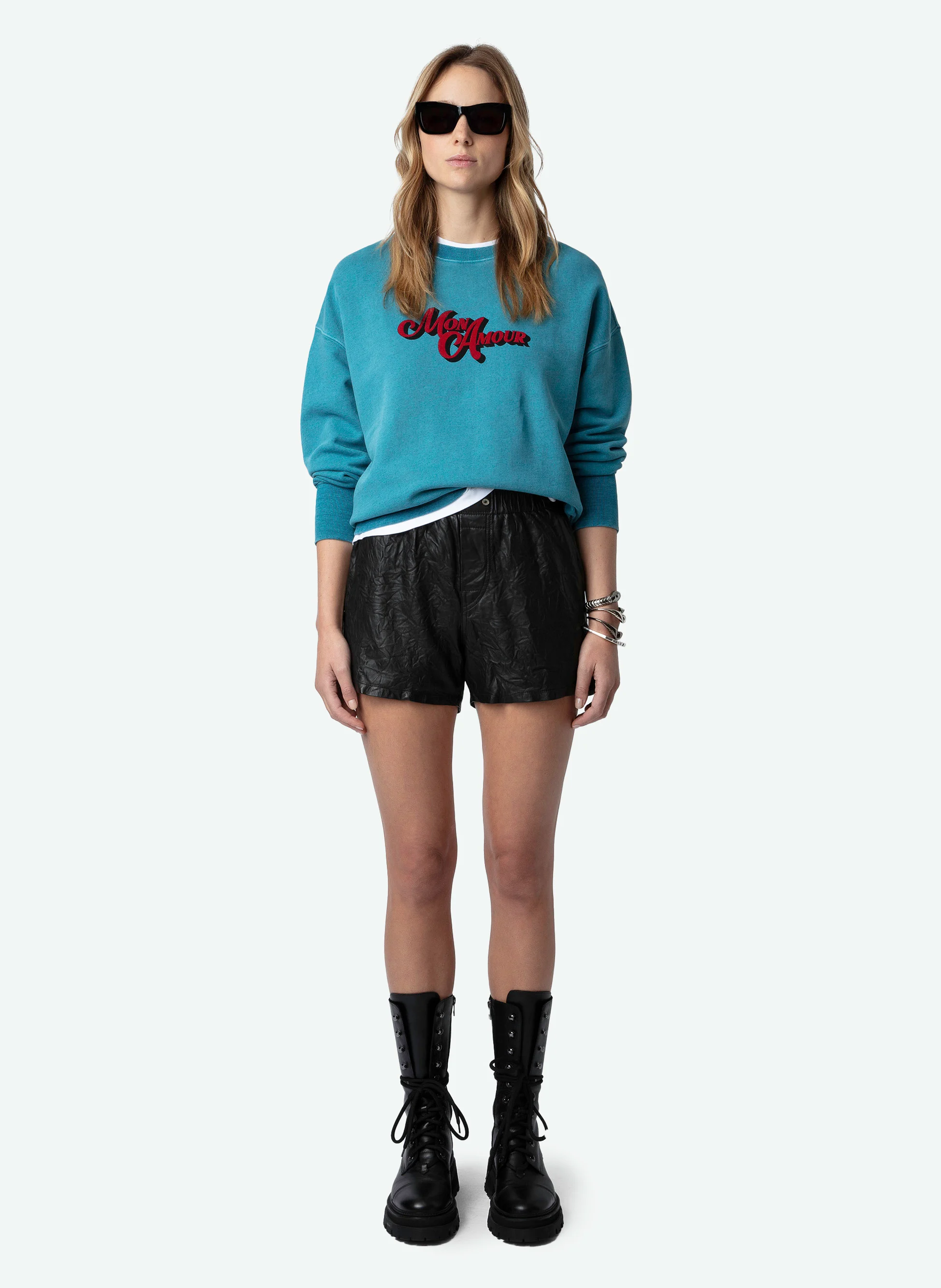 OSCAR - Sweat col rond sérigraphié en coton bio | Bleu