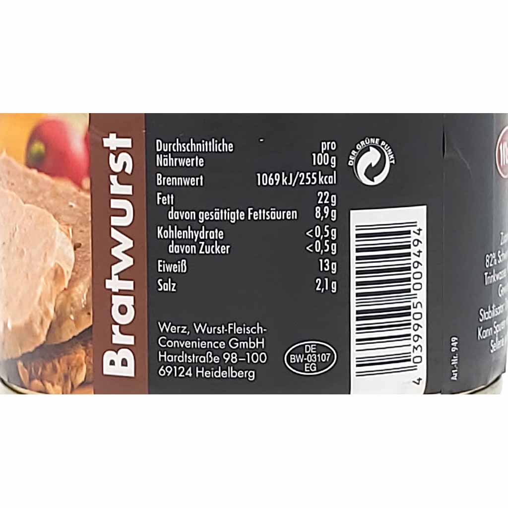 Werz Hausmacher Dosenwurst Bratwurst 400g MHD:29.4.26
