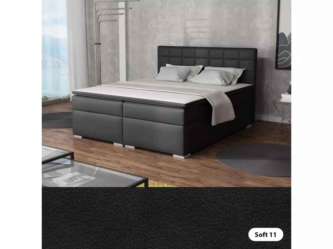 LIT BOXSPRING avec rangements pour la literie Torland, 140x200 cm, Soft 11 (Noir)