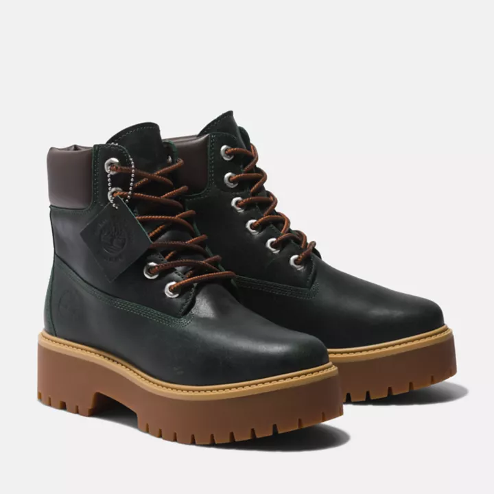 Bota de plataforma Timberland Premium Stone Street para mulheres na cor verde-escura.