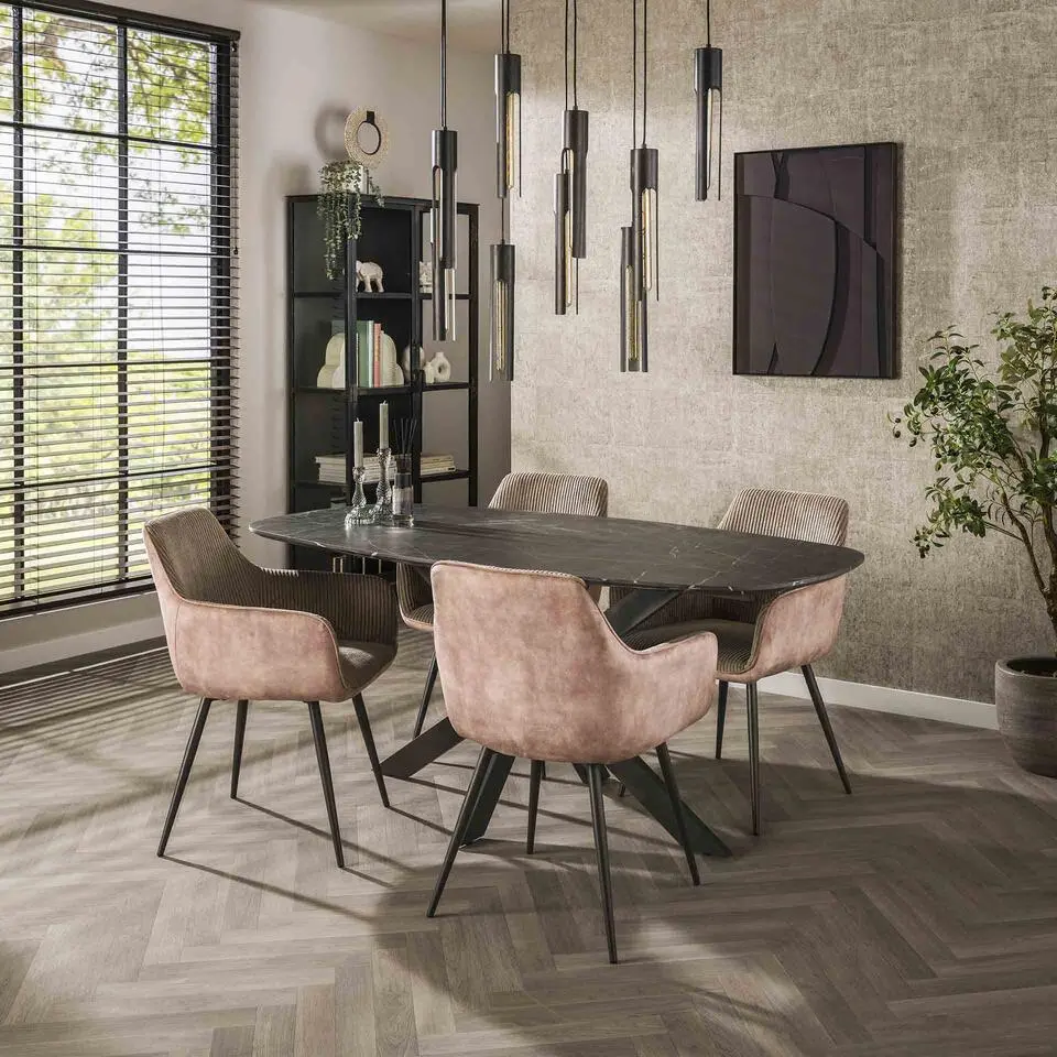 Hoyz Collection - Eetkamertafel 180 Deens Ovaal - 3D Melamine Slate Stone