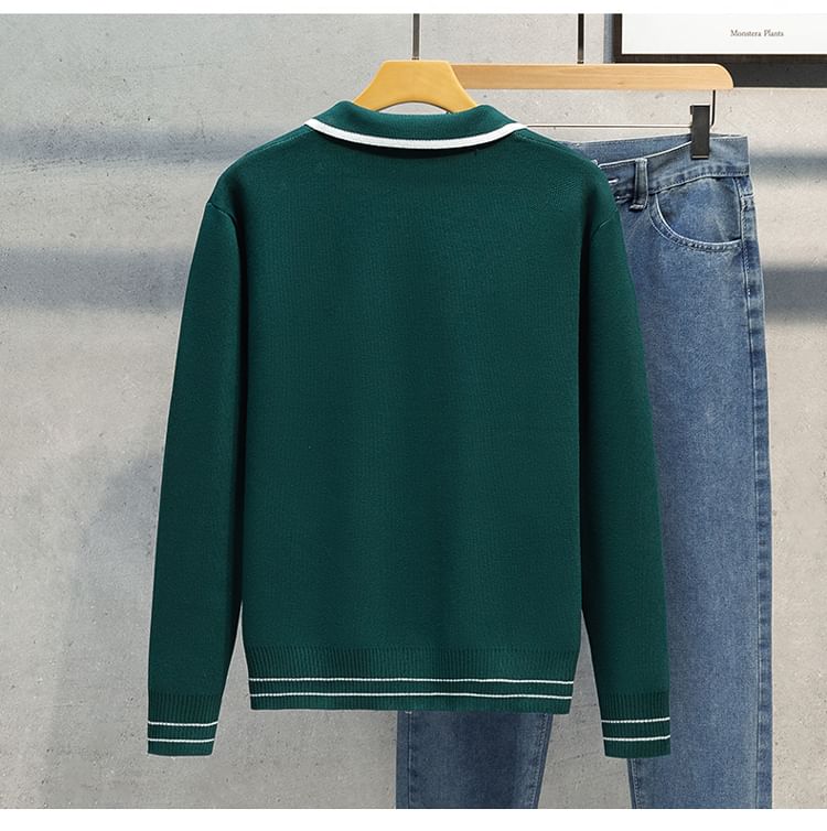 Phoneus - Tweekleurige cardigan met kraag en rits