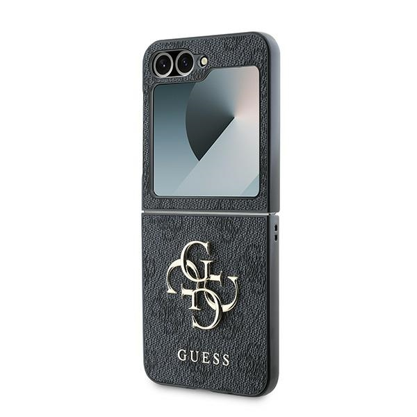 Samsung Galaxy Z Flip7 FE / Z Flip6 Leder Hardcase Hülle Metall Logo (GUHCZF64GMGGR) - Schwarz