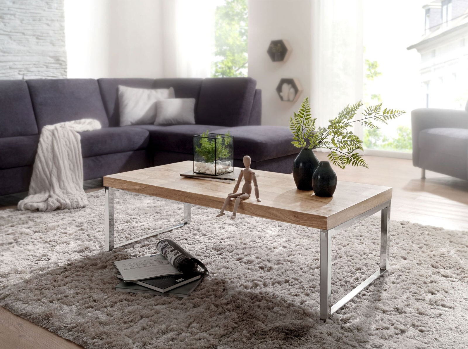 Couchtisch Guna Massivholz Akazie Metall