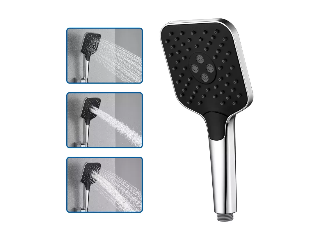 AURALUM MAX Pommeau de Douche Haute Pression,Avec 3 Modes de Jet,Pulvérisateur Douche Anti-Calcaire Pommeau,Économie d'Eau,Chromé+Noir(Pas de Tuyau)