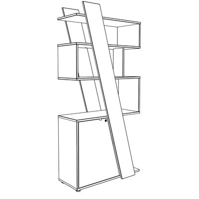 Bibliothèque KHEOPS - porte à gauche - structure blanc perle - finition imitation noyer