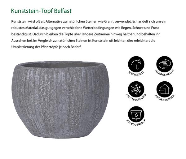 Dehner Kunststein-Topf Belfast, bauchig, grau