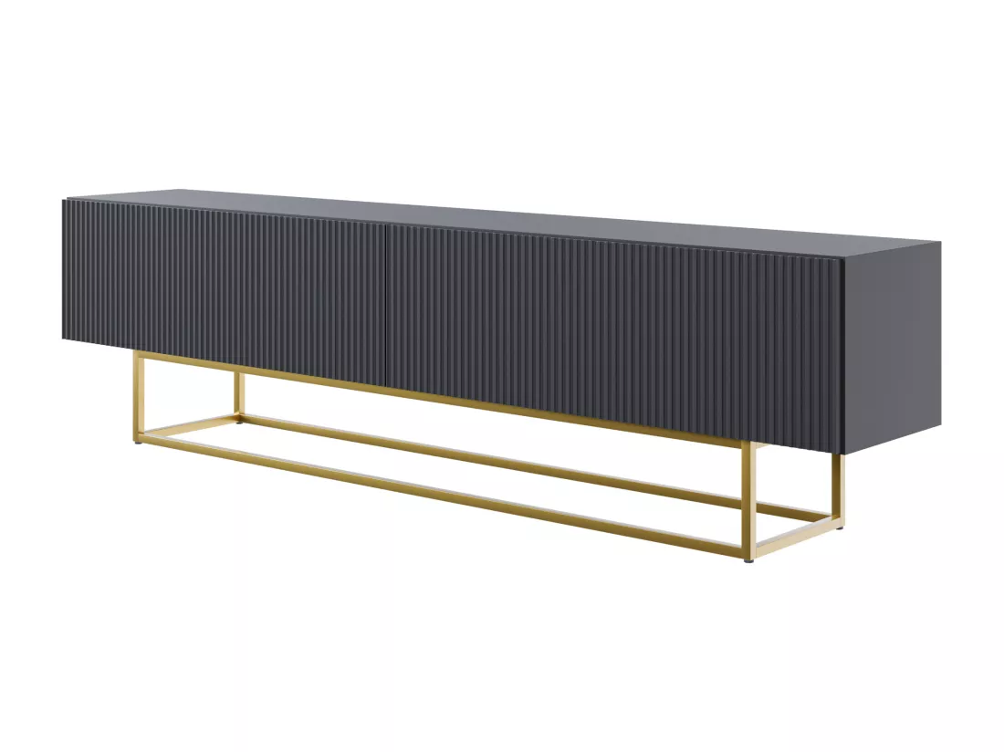 Meuble TV - 175 cm - noir sur pieds dorés - VELDIO