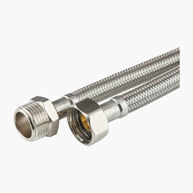 Tilkoblingsslange, rutstfritt stål, rett 1/2